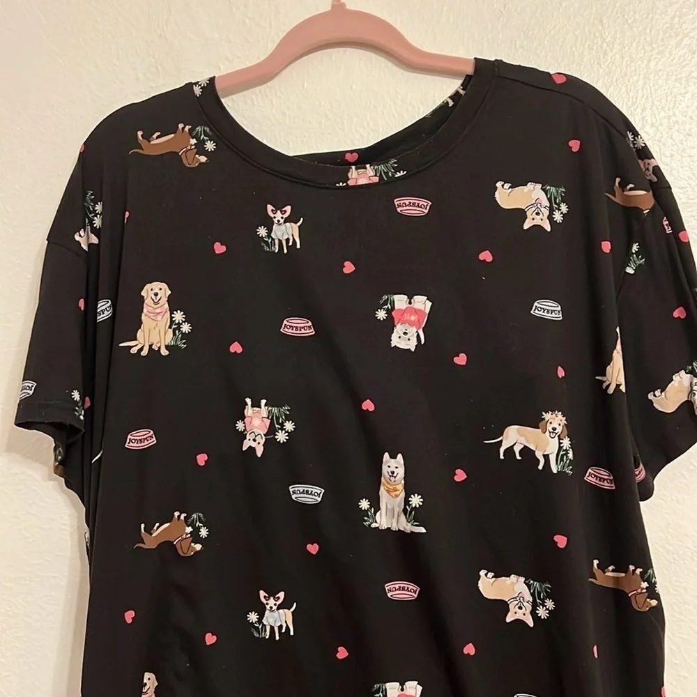 VTG Joyspun Size 2X Short Sleeve Black With All over Dogs Print PJ Set